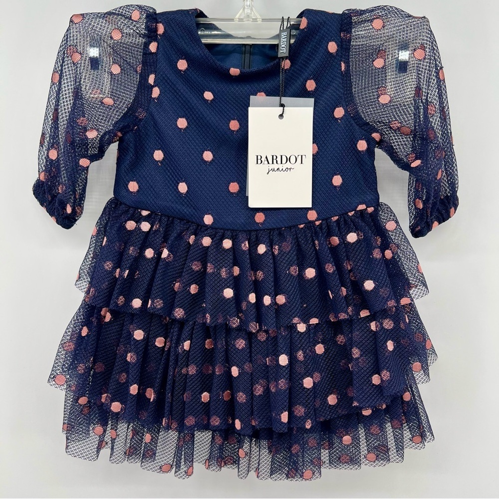 Bardot Baby Girl's Polka Dot Mesh Dress 3-6 month navy pink